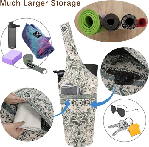 Miniatura 5 de Bolsa de esterilla de yoga impresa a la moda con bolsillo lateral grande y bolsillo con cremallera, bolsa larga de yoga que se adapta a la mayoría