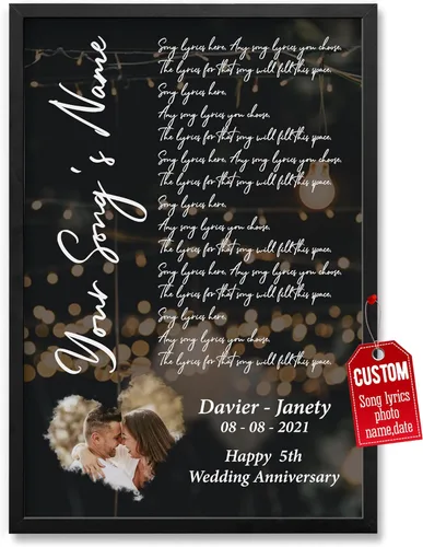 Miniatura 25 de H-DEWALL Póster personalizado de letras de canciones, regalo de boda único para parejas, personaliza con tus propias fotos, nombres y fecha, sin