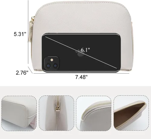 Miniatura 2 de Bolsa de maquillaje portátil para mujer, pequeña bolsa de cosméticos de piel sintética, bolsa de viaje con cremallera, bolsa de cosméticos para Beige