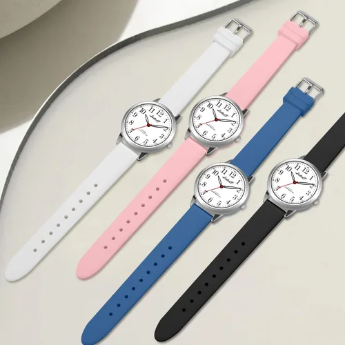 Miniatura 6 de Letoff Reloj analógico clásico, esfera blanca con números arábigos, banda de silicona, resistente al agua 30M