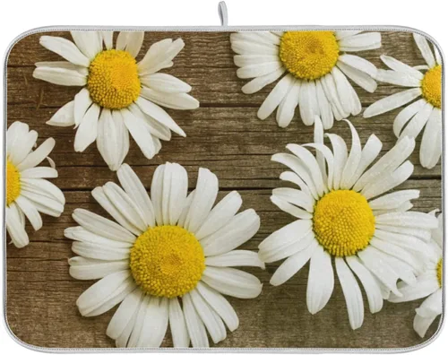 Miniatura 26 de Tapete de secado de platos de flores de fondo negro para encimera de cocina de 18 x 24 pulgadas, tapete de microfibra absorbente, tapete de secado