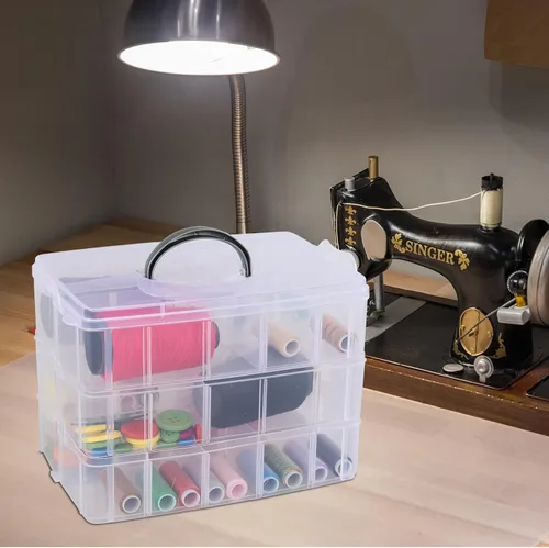 Miniatura 5 de Caja de almacenamiento apilable de 3 capas con 30 rejillas, caja organizadora de compartimentos transparentes para cuentas, cinta, tornillos
