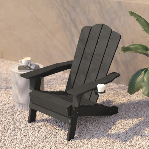 Miniatura 7 de Flash Furniture Newport Adirondack - Silla Adirondack con soporte para tazas, silla Adirondack de poliresina resistente a la intemperie, color gris