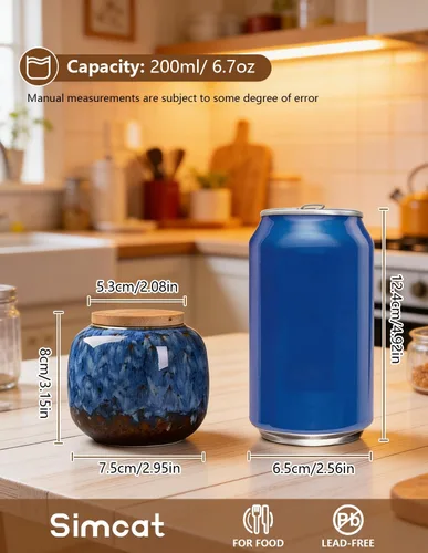 Miniatura 2 de Tarros de almacenamiento de cerámica, exquisitos tarros de alimentos con esmalte para almacenamiento de especias de cocina, tarros para té, tarros