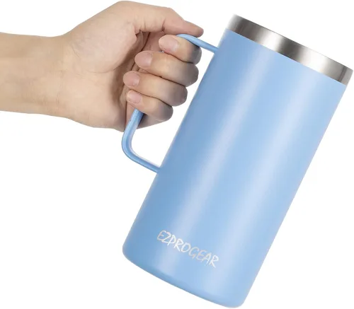 Miniatura 8 de Ezprogear Taza de café de acero inoxidable de 32 onzas, vaso de doble pared aislado al vacío con asa, tapa y pajitas (32 onzas, violeta brillante)