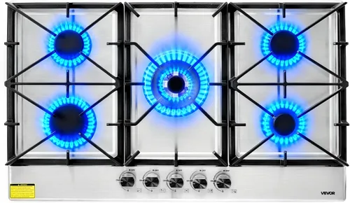 Miniatura 10 de VEVOR Placa de cocina de 30 pulgadas con 5 quemadores, 12250 BTU máx., estufa integrada de acero inoxidable, combustible dual GLP/GN, estufa de gas