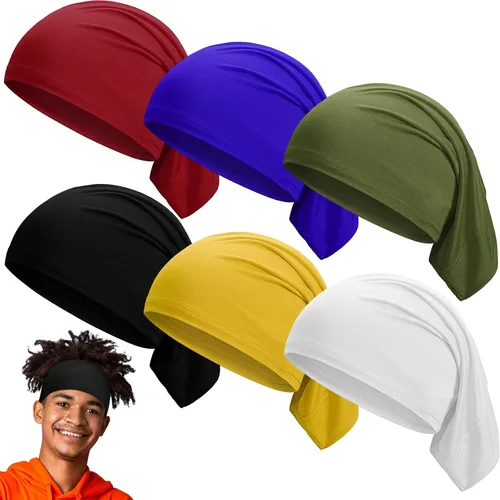 SATINIOR 6 bandas de rastas para dormir, gorro de ducha para hombres, unisex, de elastano, para cabeza larga, diadema de tubo de cabeza de terror,