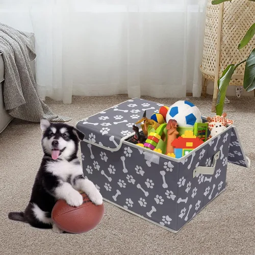 Miniatura 7 de Caja de almacenamiento de juguetes para mascotas con tapa y organizador de cesta, cubo plegable perfecto para sala de estar, sala