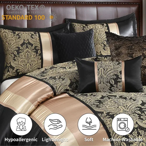 Miniatura 3 de SahSahCasa Juego de edredón de lujo de 7 piezas, cama en una bolsa, tamaño Queen, juego de ropa de cama jacquard sedoso y esponjoso con falda