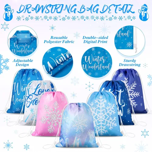 Miniatura 4 de CHENGU Bolsas de regalo de fiesta de copo de nieve de invierno a granel, bolsas de regalo de fiesta de congelados para invierno para niños, regalo