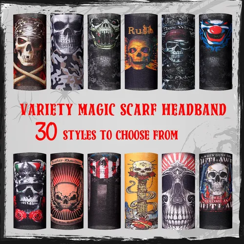 Miniatura 3 de Tarpop 30 máscaras faciales de Halloween para el trabajo, calavera, polaina, sin costuras, pasamontañas, cubrebocas, bandana para la cabeza