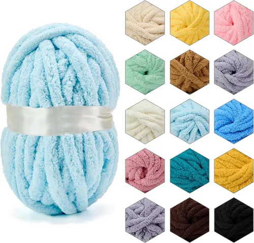 Miniatura 11 de ERLYEEN Hilo de Chenilla Grueso Súper Voluminoso Suave Espeso Esponjoso Jumbo Gigante Lavable Hilo Grande de Poliéster DIY para Manta de Tejido a