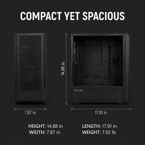 Miniatura 8 de Zalman FIT Basic ATX Mid-Tower Gaming PC case, Includes 1x 120mm PWM Rear Exhaust Fan, High Airflow Mesh Panel, Tempered Glass Side Panel, 360mm AIO