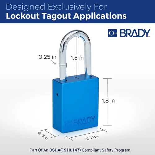 Miniatura 4 de Brady SDAL-BLU-38ST-KA6 - Juego de candados de bloqueo de seguridad, paquete de 6, color azul, con igual llave, 2 llaves por candado