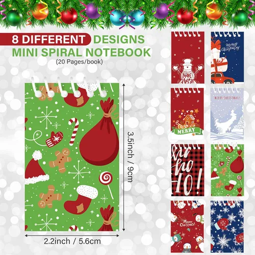Miniatura 2 de 24 piezas de mini libretas en espiral de Navidad, pequeños blocs de notas con temática navideña, mini cuadernos con patrón de muñeco de nieve