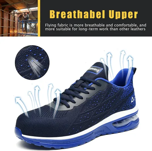 Miniatura 5 de HiHatide - Zapatos con punta de acero para hombre, zapatos de trabajo, zapatos de seguridad, con amortiguación de aire, ligeros, antideslizantes