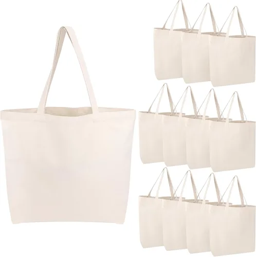 Miniatura 18 de Segarty Bolsa de lona pequeña, paquete de 6 bolsas de lona en blanco de 15 x 16 pulgadas para mujer, bolsa lisa reutilizable con algodón natural