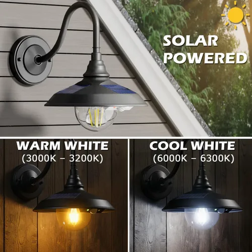 Miniatura 2 de SIEDiNLAR Luz solar de granero para exteriores, 3 modos, 2 iluminación, lámpara de pared de aluminio vintage con cuello de cisne, impermeable