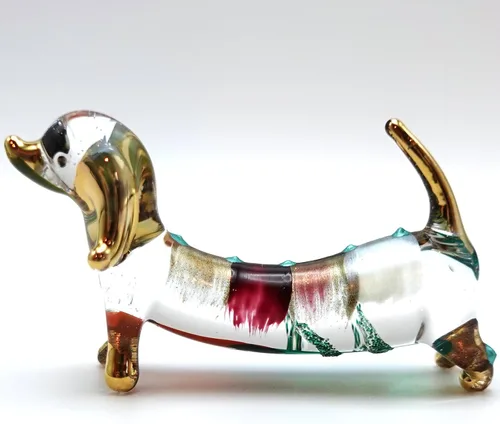 Miniatura 13 de Figuras en miniatura de perro salchicha soplado a mano, arte de animales coleccionables, regalo para decoración del hogar (4 pulgadas, azul negro)