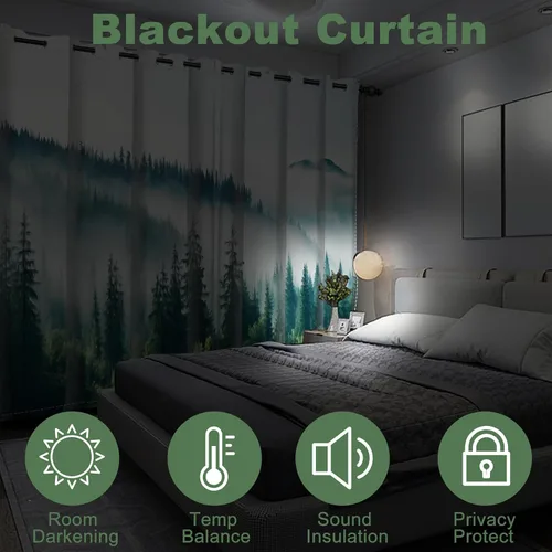 Miniatura 12 de AWERT Cortinas opacas para dormitorio, árbol negro con niebla, naturaleza, amanecer, bosque, 2 paneles para sala de estar, bloqueo de calor, 21 x 45