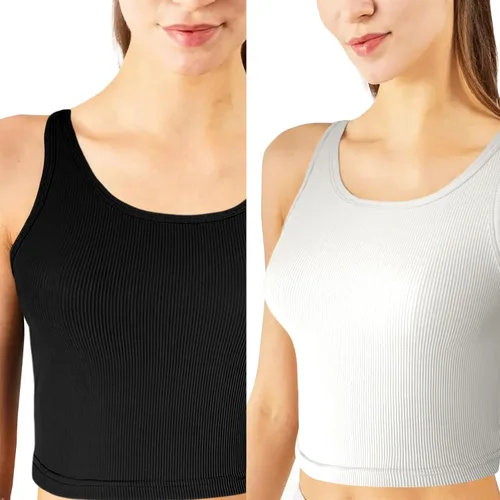 Miniatura 5 de tagunop Camiseta sin mangas para mujer, cuello redondo, básica, informal, acanalada, ajustada