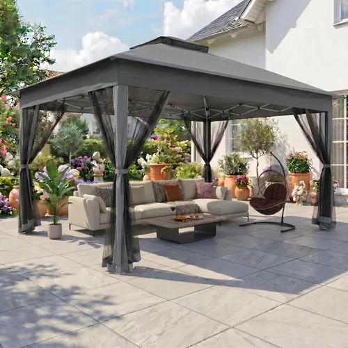 Miniatura 35 de COBIZI - Tienda desplegable de 3,66 x 3,66 metros en oferta - Cenador portátil de metal para exteriores con mosquitero, impermeable - Cenador Caqui