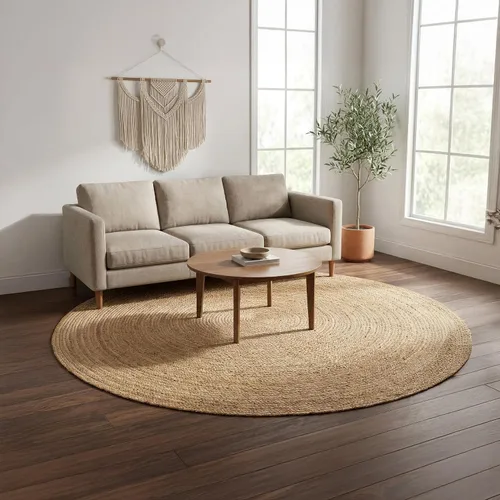Miniatura 34 de RedEarth · Alfombra rectangular - 2'x3' de yute natural trenzada con respaldo antideslizante - Alfombra boho tejida a mano para dormitorio, cocina