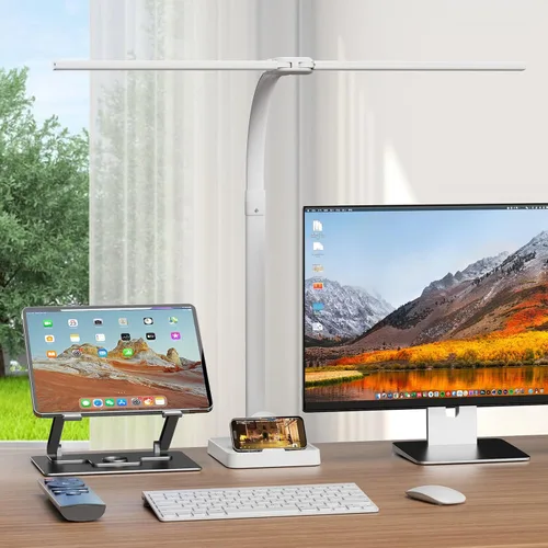 Miniatura 4 de lámpara LED de escritorio con base - brillante lámpara de computadora regulable con soporte para teléfono, luz de escritorio flexible de 24W