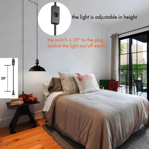 Miniatura 4 de CLAXY Lámparas colgantes enchufables Lámpara colgante ajustable con pantalla de granero negro Interruptor de encendido/apagado Lámpara colgante