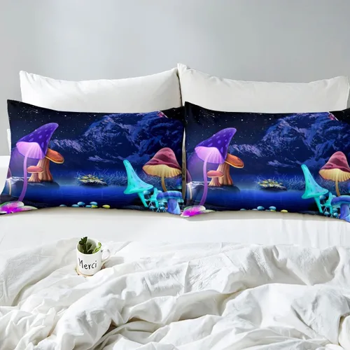 Miniatura 4 de Castle Fairy Juego de sábanas de 3 piezas con diseño de hongos y montaña de nieve para niños + sábanas bajeras de bolsillo profundo + sábana