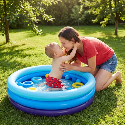 Miniatura 6 de VioraWhite Paquete de 6 piscinas inflables para niños pequeños de 34 x 10 pulgadas, piscina inflable azul para niños, piscina pequeña de 3 anillos
