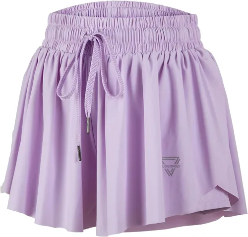 luogongzi - Pantalones cortos para correr 2 en 1 para mujer, de elastano, corte suelto, tipo falda de verano, para gimnasio, yoga, atletismo,