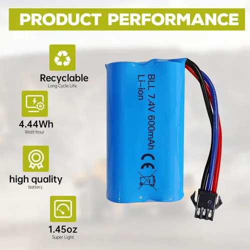 Miniatura 6 de 2 unids 7.4 V 600 mAh 2S batería de iones de litio con enchufe SM-3P con 2 unids cable de carga USB para DE82 TK3086B G20601 RC juguete RC coche