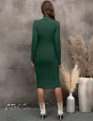 Miniatura 5 de abkylie Vestido de maternidad de manga larga de cuello alto con fruncido laterallongitud a la rodilla, vestido de embarazo para otoño sesión