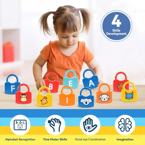 Miniatura 3 de Juguetes de aprendizaje del alfabeto, juguete de candado y llave para niños pequeños de 2 a 4 años, actividades de aprendizaje preescolar, elementos