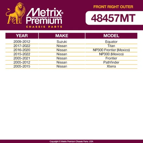 Miniatura 3 de Metrix ES800108 - Barra de acoplamiento exterior derecha de alta calidad para Nissan Frontier 2005-2019, Nissan Pathfinder 2005-2012, Nissan Xterra