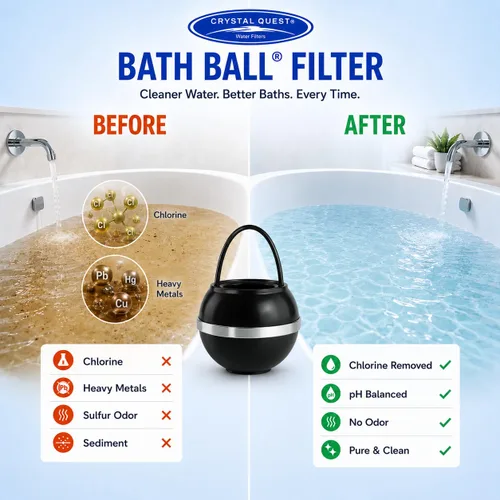 Miniatura 3 de Crystal Quest Filtro de agua de bola de baño para bañera, filtración de 3 etapas, elimina el cloro, la cloramina y los subproductos, 2,500 galones