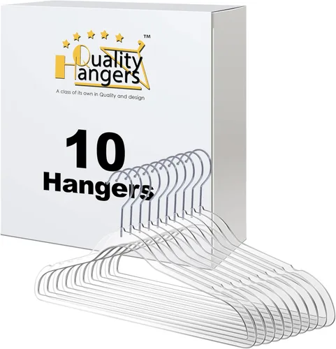 Quality Hangers Perchas de plástico transparente para ropa, paquete de 10 unidades, 16.5 pulgadas, perchas resistentes para ahorrar espacio,