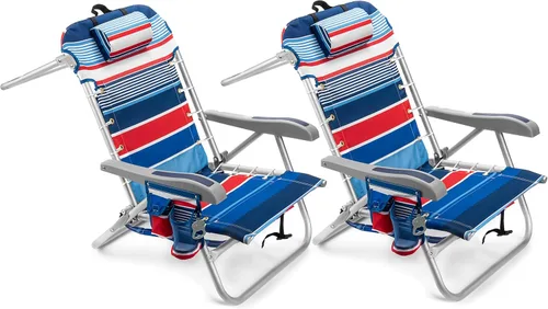 Homevative Cooler+ - Silla de playa plegable con 5 posiciones, toallero, bolsa enfriadora XL, red de almacenamiento, soporte para taza y teléfono,