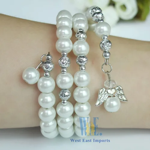 Miniatura 6 de 12 pulseras de bautismo, recuerdo de fiesta, pulsera de rosario con alambre de memoria de cinco decdes, con dije de ángel, bautizo, recuerdos