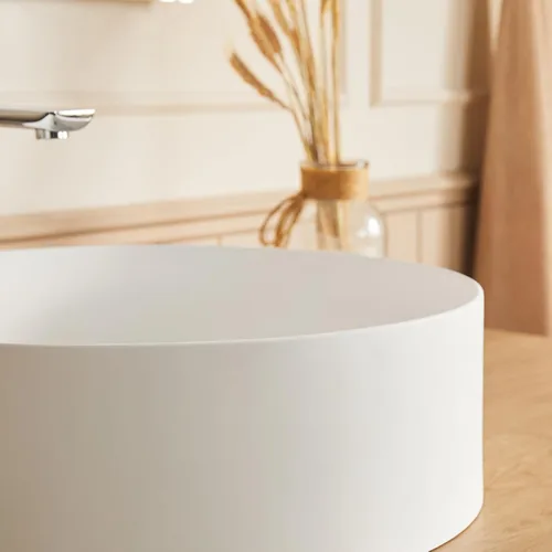 Miniatura 6 de Cpingao Lavabo de Recipiente Redondo de Baño de 17.7 Pulgadas, Lavabo Circular Sobre Encimera de Piedra Mate Moderno Lavabo de Arte para Gabinete