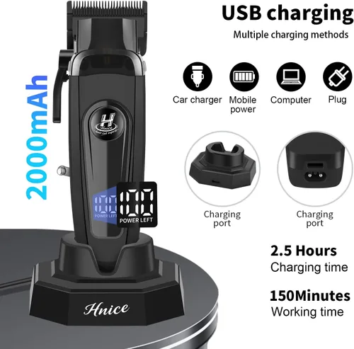Miniatura 5 de Cortadora de pelo profesional para hombres, 11500 RPM, inalámbrica, con pantalla LED, batería de 2000 mAh, tiempo de ejecución de 150 minutos, hoja