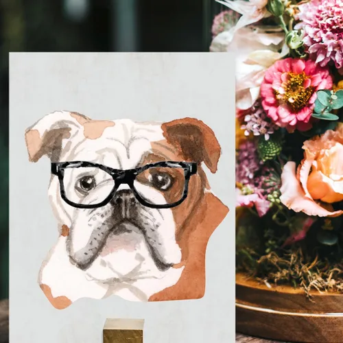 Miniatura 3 de Andaz Press Póster impreso para pared de perro, 8.5 x 11 pulgadas, Bulldog inglés con gafas negras, 1 paquete, regalo de cumpleaños de Navidad, sin