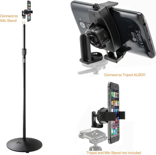 Soporte giratorio de 360° para smartphone con adaptador de trípode de 5/8 pulgadas para todos los teléfonos inteligentes de hasta 3.6 pulgadas de