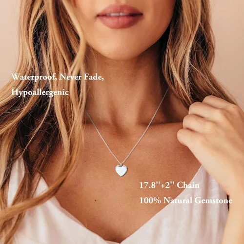 Miniatura 2 de SmileBelle Moonstone Necklace Heart Necklace for Women New Beginning Gifts for Her, Natural Stone Pendant Necklace for Teens, White Necklace as Cute