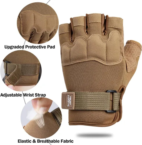 Miniatura 2 de FIORETTO Guantes sin dedos, guantes de medio dedo para conducir, ciclismo, tiro, caza, motocicleta, escalada, trabajo al aire libre 215801