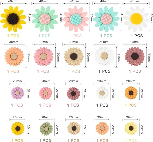 Miniatura 2 de Sunrony 20 cuentas focales de silicona para hacer llaveros, cuentas de silicona con forma de margarita de girasol para bolígrafos, pulseras