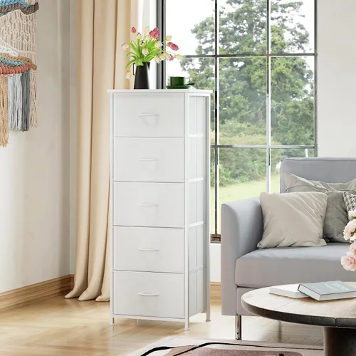 Miniatura 4 de Somdot - Cajonera alta para dormitorio, organizador de 5 cajones con cubos de tela extraíbles para la sala de estar, clóset, buró, cuarto de niños