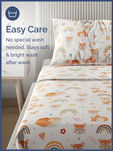 Miniatura 5 de CGK Linens Sábanas tamaño matrimonial, juego de 4 piezas, de zorro, flores, corazón, temática de animales, ultrasuave, transpirable, lavable a