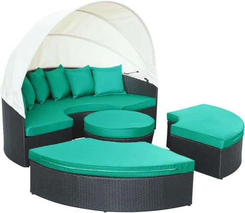 Miniatura 4 de LexMod sillón circular de mimbre para patio con dosel, marrón café., Espresso Moka